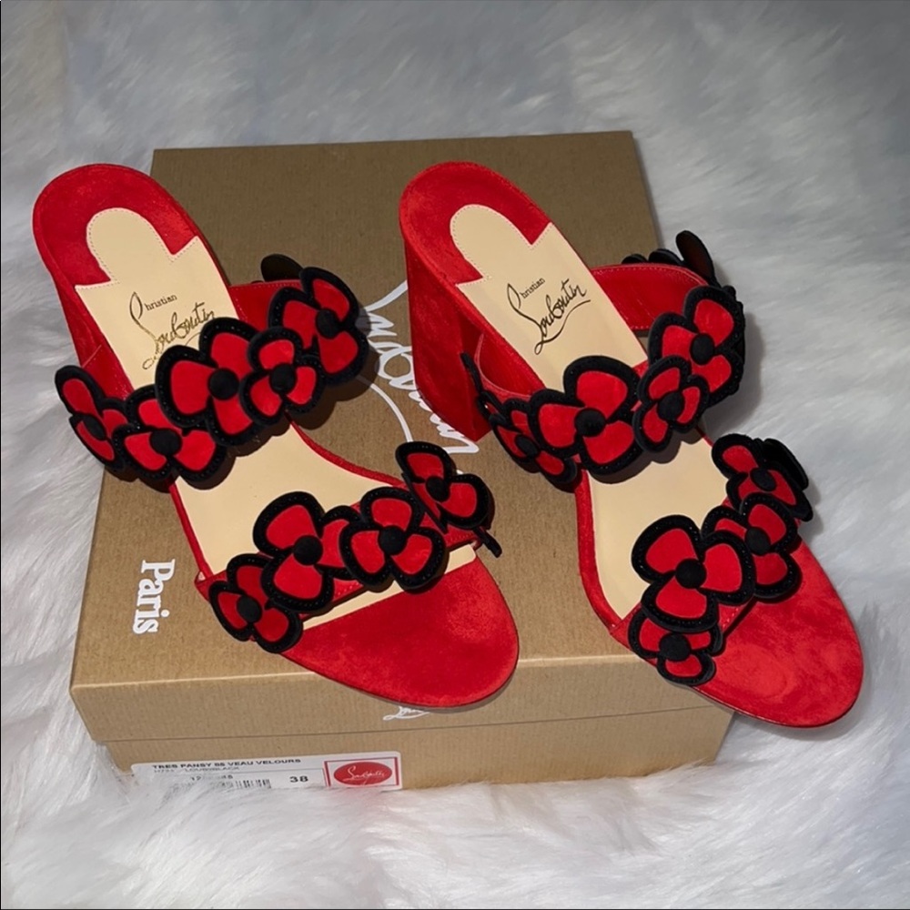 NEW Christian Louboutin Tres Pansy Veau Velours Mules Sz 40